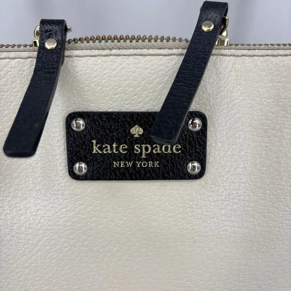 Kate Spade Rachelle Berkeley Satchel‎ Handbag Cream Black Leather Double Handle